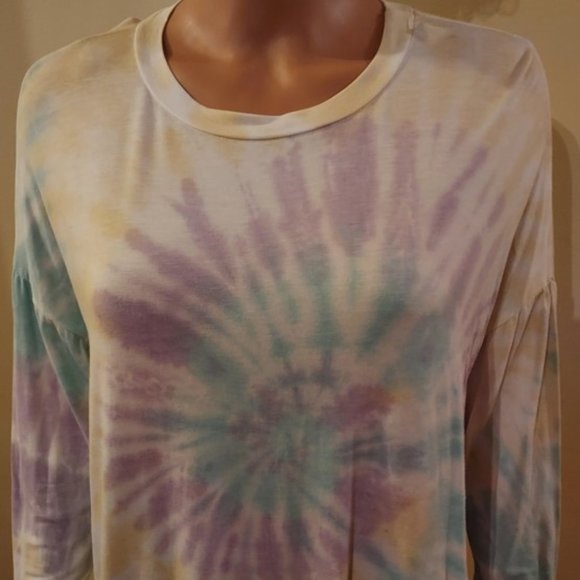 FSL Apparel Tie Dye Long Sleeve Drop Shoulder Oversized Tunic Size S NWOT - Picture 2 of 3